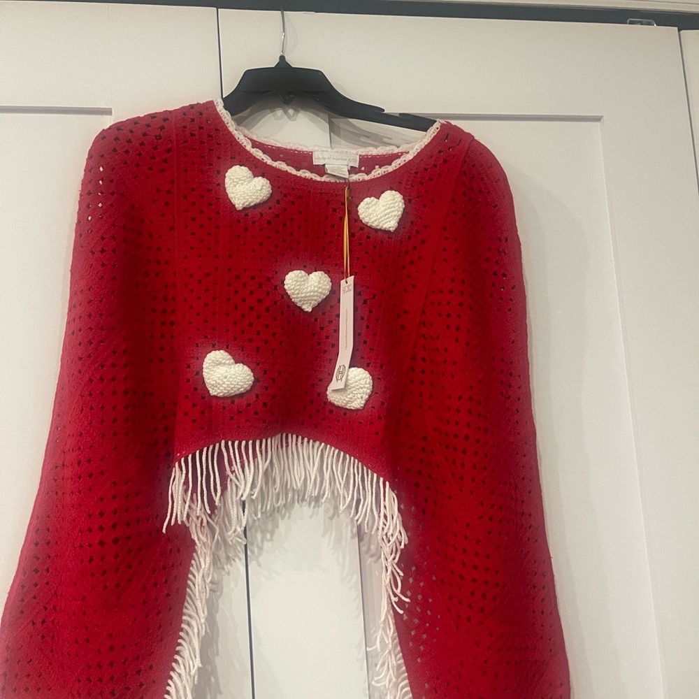 House of Harlow 1960 Red Heart Fringe Sweater